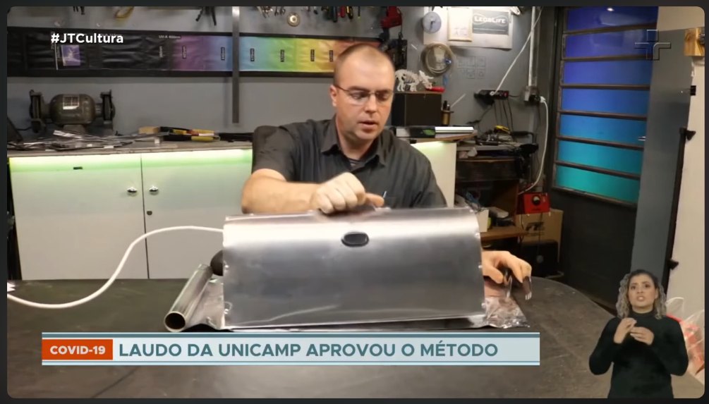 O protótipo da Câmara Germicida na reportagem do Jornal da Tarde